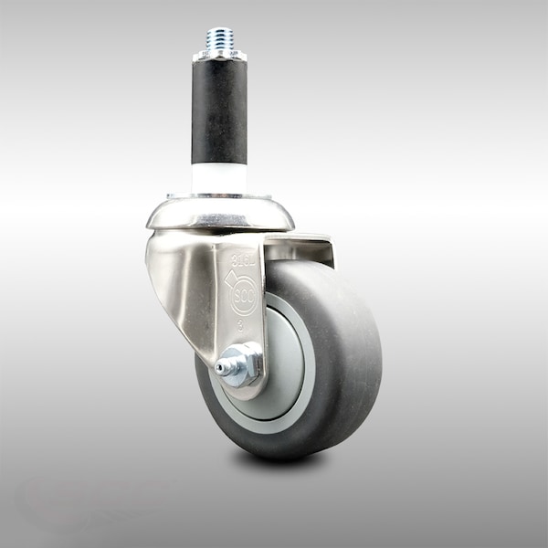3 Inch 316SS Thermoplastic Rubber Wheel Swivel 1-1/8 Inch Expanding Stem Caster